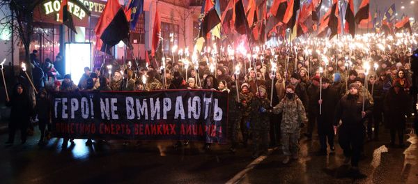 Torch procession in Kiev commemorating Stepan Bandera, wartime leader of the Organization of Ukrainian Nationalists, January 1. - Sputnik International