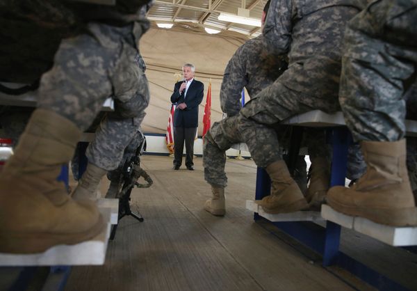 U.S. Secretary of Defense Chuck Hagel speaks to troops stationed at Baghdad International Airport earlier this month. Hagel, who flew to Baghdad to get a first-hand report on progress against the Islamic State militants, held a series of meetings with top Iraqi government officials and conferred with American military commanders. Al-Abadi told Hagel on Tuesday that his army is taking the offensive against the Islamic State group but needs more air power and heavy weaponry to prevail. U.S. Secretary of Defense Chuck Hagel speaks to troops stationed at Baghdad International Airport earlier this month. Hagel, who flew to Baghdad to get a first-hand report on progress against the Islamic State militants, held a series of meetings with top Iraqi government officials and conferred with American military commanders. Al-Abadi told Hagel on Tuesday that his army is taking the offensive against the Islamic State group but needs more air power and heavy weaponry to prevail. - Sputnik International