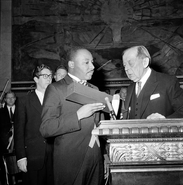 Dr. Martin Luther King Jr. receives Nobel Peace prize from Gunnar Jahn, the chairman of the Nobel Committee in Oslo, Norway in 1964 Dr. Martin Luther King Jr. receives Nobel Peace prize from Gunnar Jahn, the chairman of the Nobel Committee in Oslo, Norway in 1964 - Sputnik International