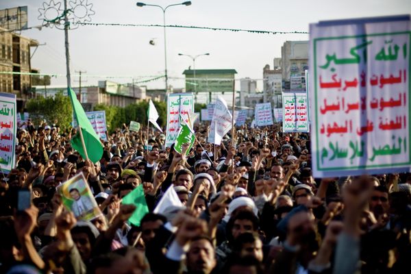 Yemeni protesters chant slogans during a demonstration to show their support for Houthi Shiite rebels, who forced the ouster of President Abd-Rabbu Mansour Hadi on Thursday and seized the capital. They now control much of the security services that provided intelligence for the U.S. drone campaign. Yemeni protesters chant slogans during a demonstration to show their support for Houthi Shiite rebels, who forced the ouster of President Abd-Rabbu Mansour Hadi on Thursday and seized the capital. They now control much of the security services that provided intelligence for the U.S. drone campaign. - Sputnik International