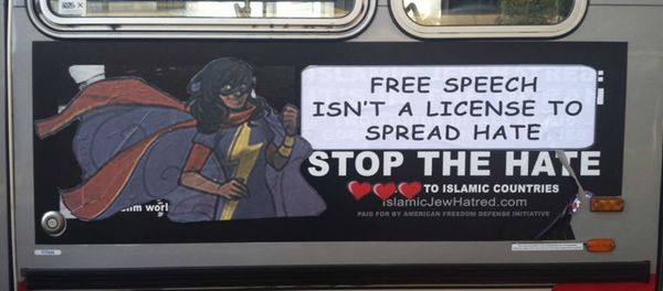 Anti-Muslim ads on San Francisco MUNI buses were vandalized with Muslim comic superhero Kamala Khan's pictures and anti-discrimination messages. - Sputnik International