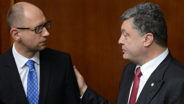 With just over 90 percent of the ballots counted, Ukrainian Prime Minister Arseniy Yatsenyuk's People's Front has garnered 22.16 percent of the votes in the country's parliamentary elections, leaving the president's party, Petro Poroshenko Bloc, slightly behind with 21.77 percent. - Sputnik International