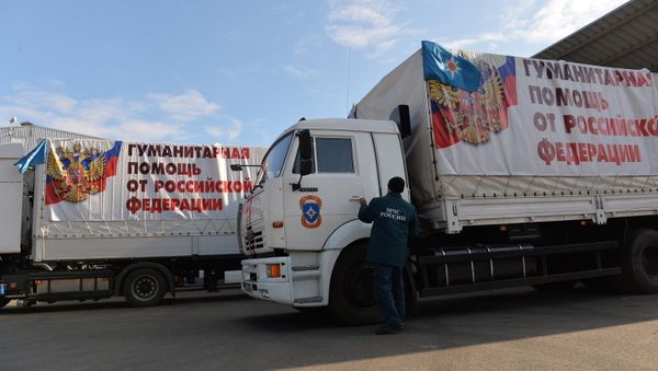 The Russian convoy is returning to Rostov region after delivering humanitarian aid to the crisis-hit city of Luhansk in the east of Ukraine, the Russian Emergencies Ministry said Sunday. The Russian convoy is returning to Rostov region after delivering humanitarian aid to the crisis-hit city of Luhansk in the east of Ukraine, the Russian Emergencies Ministry said Sunday. - Sputnik International