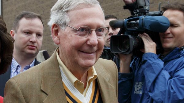 Senate Minority Leader Mitch McConnell, R-Ky., smiles after casting his ballot in the midterm election at the voting precinct at Bellarmine University in Louisville, Ky., Tuesday, Nov. 4, 2014 - Sputnik International