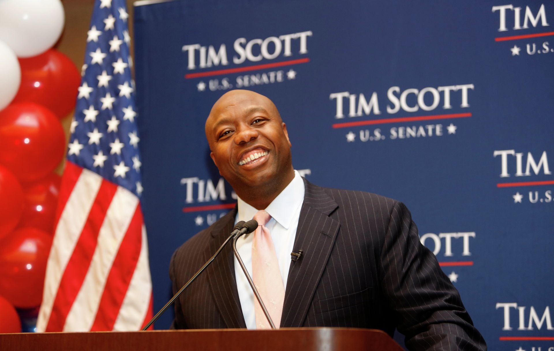 Sen. Tim Scott, R-S.C. speaks to supporters after winning his Senate race over challengers Jill Bossi and Joyce Dickerson, Tuesday, Nov. 4, 2014 Sen. Tim Scott, R-S.C. speaks to supporters after winning his Senate race over challengers Jill Bossi and Joyce Dickerson, Tuesday, Nov. 4, 2014 - Sputnik International, 1920, 03.12.2023