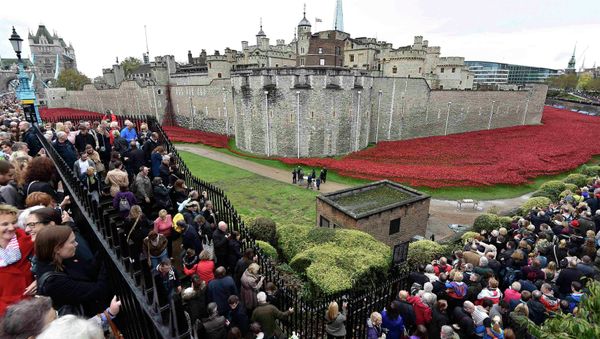 Large crowds view ceramic poppies that form part of the art installation Blood Swept Lands and Seas of Red at the Tower of London, London. - Sputnik International