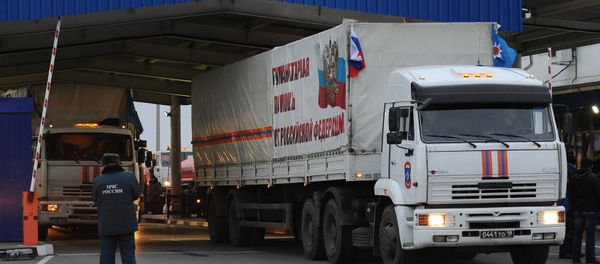 Trucks carrying Russian humanitarian aid for residents of Donbas. Trucks carrying Russian humanitarian aid for residents of Donbas. - Sputnik International
