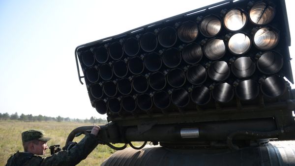 Grad multiple rocket launcher systems during drills - Sputnik International