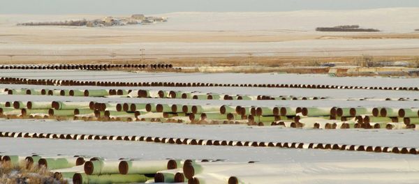 A depot used to store pipes for Transcanada Corp's planned Keystone XL oil pipeline is seen in Gascoyne, North Dakota A depot used to store pipes for Transcanada Corp's planned Keystone XL oil pipeline is seen in Gascoyne, North Dakota - Sputnik International