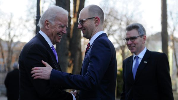 U.S. Vice President Joe Biden, left, and Ukrainian Prime Minister Arseniy Yatsenyuk U.S. Vice President Joe Biden, left, and Ukrainian Prime Minister Arseniy Yatsenyuk - Sputnik International