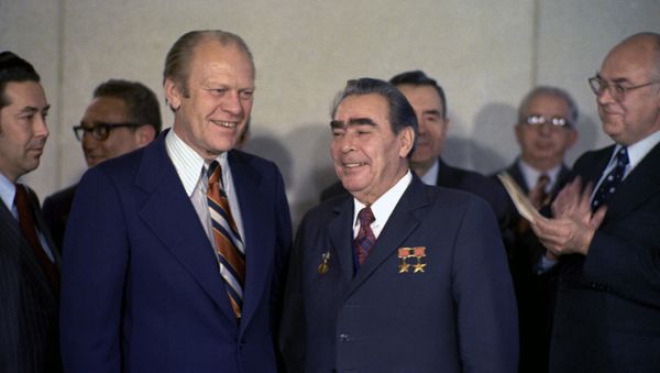 On November 23-24, 1974 Leonid Brezhnev, General Secretary of the Central Committee of the Communist Party of the Soviet Union, and US President Gerald Ford held talks in then-Soviet far eastern city of Vladivostok, paving the way for future groundbreaking agreements on nuclear arms control between the two superpowers. - Sputnik International