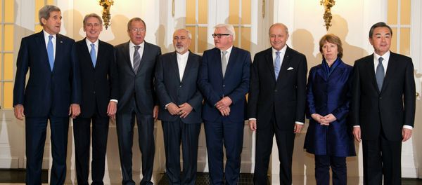 US Secretary of State John Kerry, Britain's Foreign Secretary Philip Hammond, Russian Foreign Minister Sergey Lavrov, Iranian Foreign Minister Mohammad Javad Zarif, German Foreign Minister Frank-Walter Steinmeier, French Foreign Minister Laurent Fabius, former EU foreign policy chief Catherine Ashton and Chinese Foreign Minister Wang Yi - Sputnik International