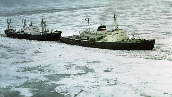 Icebreaker Moscow leads a convoy of ships Icebreaker Moscow leads a convoy of ships - Sputnik International