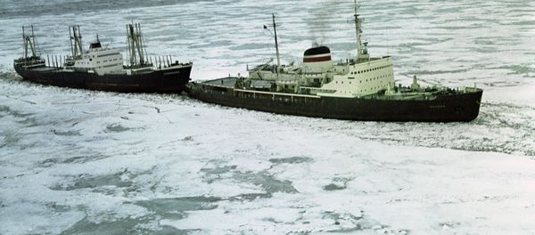Icebreaker Moscow leads a convoy of ships Icebreaker Moscow leads a convoy of ships - Sputnik International