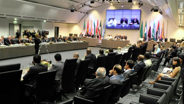 OPEC ministers and delegates gather for a meeting of the Organization of the Petroleum Exporting Countries (OPEC) at its headquarters in Vienna, Austria. OPEC ministers and delegates gather for a meeting of the Organization of the Petroleum Exporting Countries (OPEC) at its headquarters in Vienna, Austria. - Sputnik International
