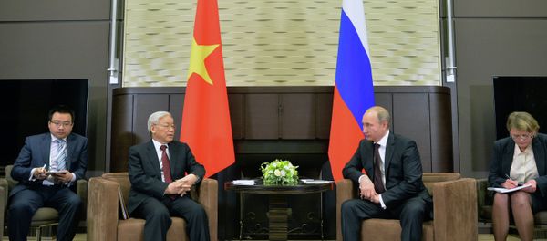 Russian President Vladimir Putin, second right, meets with General Secretary of the Central Committee of the Communist Party of Vietnam Nguyen Phu Trong, second left, at the Bocharov Ruchei residence in Sochi. Russian President Vladimir Putin, second right, meets with General Secretary of the Central Committee of the Communist Party of Vietnam Nguyen Phu Trong, second left, at the Bocharov Ruchei residence in Sochi. - Sputnik International