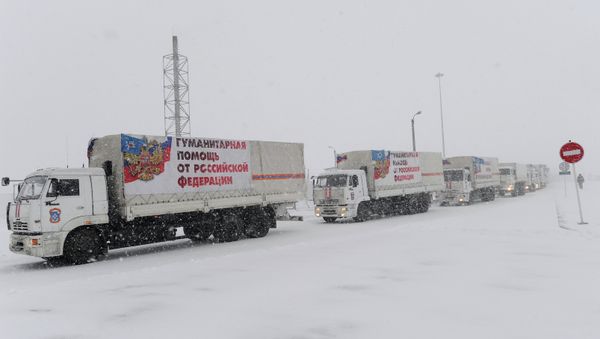 Russia’s eighth humanitarian convoy has delivered aid to the eastern Ukrainian cities of Donetsk and Luhansk, Russian Emergencies Ministry official said on Sunday. - Sputnik International