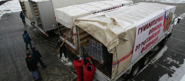 The humanitarian convoy trucks in Donetsk and Luhansk have been unloaded and more than 100 vehicles are headed toward the Russian border The humanitarian convoy trucks in Donetsk and Luhansk have been unloaded and more than 100 vehicles are headed toward the Russian border - Sputnik International
