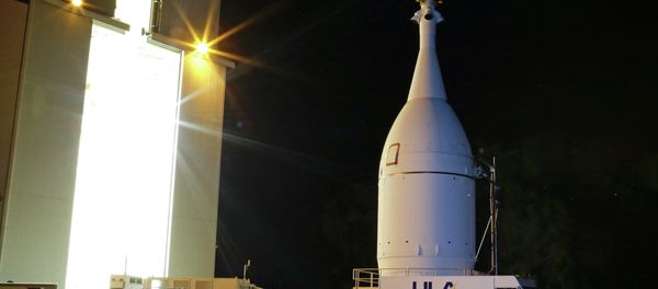 The Orion Spacecraft begins its approximately 22-mile journey from the Launch Abort System Facility at the Kennedy Space Center to Space Launch Complex 37B at the Cape Canaveral Air Force Station. The Orion Spacecraft begins its approximately 22-mile journey from the Launch Abort System Facility at the Kennedy Space Center to Space Launch Complex 37B at the Cape Canaveral Air Force Station. - Sputnik International