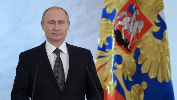 Russian President Vladimir Putin delivers the annual Presidential Address to the Federal Assembly at the Kremlin's St. George's Hall. Russian President Vladimir Putin delivers the annual Presidential Address to the Federal Assembly at the Kremlin's St. George's Hall. - Sputnik International
