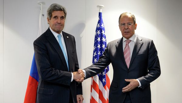 US Secretary of State John Kerry (L) shake hands with Russia's Foreign Minister Sergey Lavrov at the meeting of foreign ministers from the Organization for Security and Cooperation in Europe (OSCE) in Basel. US Secretary of State John Kerry (L) shake hands with Russia's Foreign Minister Sergey Lavrov at the meeting of foreign ministers from the Organization for Security and Cooperation in Europe (OSCE) in Basel. - Sputnik International