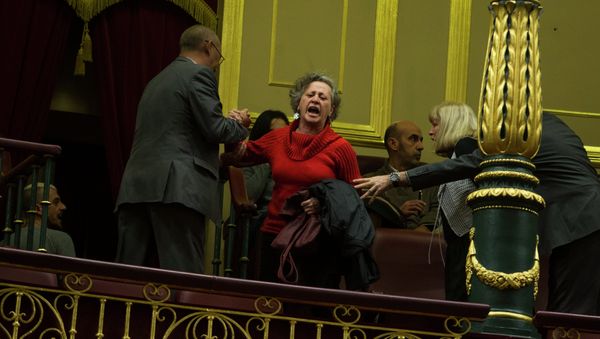 Demonstrators inside the Parliament in Madrid. Demonstrators inside the Parliament in Madrid. - Sputnik International