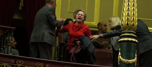 Demonstrators inside the Parliament in Madrid. Demonstrators inside the Parliament in Madrid. - Sputnik International
