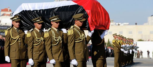 Palestinian honor guards carry the coffin of Palestinian minister Ziad Abu Ein during his funeral in the West Bank city of Ramallah December 11, 2014. Palestinian honor guards carry the coffin of Palestinian minister Ziad Abu Ein during his funeral in the West Bank city of Ramallah December 11, 2014. - Sputnik International