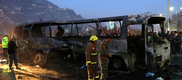Afghan security forces inspect at the site of a suicide attack in Kabul Afghan security forces inspect at the site of a suicide attack in Kabul - Sputnik International