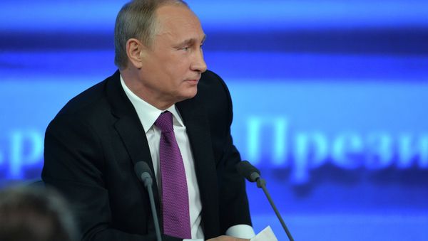 December 18, 2014. President of Russia Vladimir Putin during his tenth annual major news conference at the World Trade Centre on Krasnopresnenskaya Embankment. December 18, 2014. President of Russia Vladimir Putin during his tenth annual major news conference at the World Trade Centre on Krasnopresnenskaya Embankment. - Sputnik International
