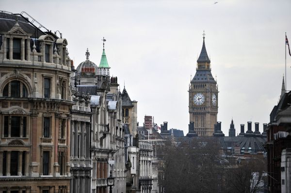 Whitehall and the clock tower of the Westminster Palace with the Big Ben bell as seen from Trafalgar Square - Sputnik International