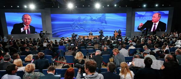 Russian President Vladimir Putin held the tenth annual press conference. The president talked about several important issues, including Ukraine, the fall of ruble, economic problems and relations with the West. Russian President Vladimir Putin held the tenth annual press conference. The president talked about several important issues, including Ukraine, the fall of ruble, economic problems and relations with the West. - Sputnik International