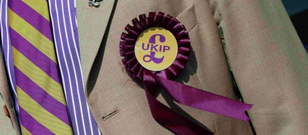 A supporter is seen wearing a United Kingdom Independence Party (UKIP) badge - Sputnik International