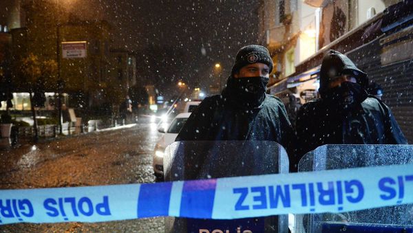 ISTANBUL, Jan. 6, 2015 -- Policemen stand on alert outside the accident site in Istanbul, Turkey on Jan. 6, 2015 - Sputnik International