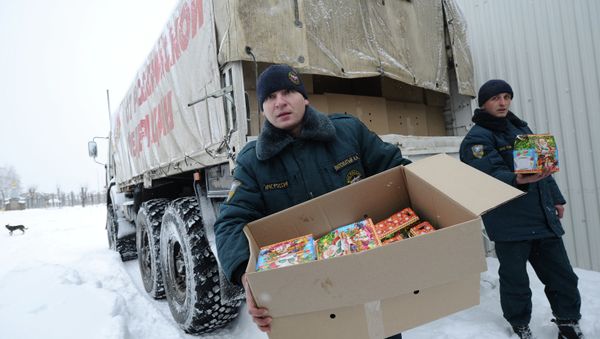 Russian trucks from the 11th convoy carrying humanitarian aid for conflict-torn eastern Ukraine, have arrived in the city of Luhansk Russian trucks from the 11th convoy carrying humanitarian aid for conflict-torn eastern Ukraine, have arrived in the city of Luhansk - Sputnik International