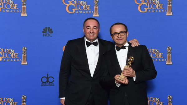 Alexander Rodnyansky and Andrey Zvyagintsev pose with the award for Best Foreign Language Film for Leviathan, in the press room at the 72nd annual Golden Globe Awards Alexander Rodnyansky and Andrey Zvyagintsev pose with the award for Best Foreign Language Film for Leviathan, in the press room at the 72nd annual Golden Globe Awards - Sputnik International