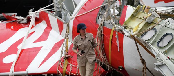 An Airbus investigator walks near part of the tail of the AirAsia QZ8501 passenger plane in Kumai Port, near Pangkalan Bun, Central Kalimantan January 12, 2015. An Airbus investigator walks near part of the tail of the AirAsia QZ8501 passenger plane in Kumai Port, near Pangkalan Bun, Central Kalimantan January 12, 2015. - Sputnik International