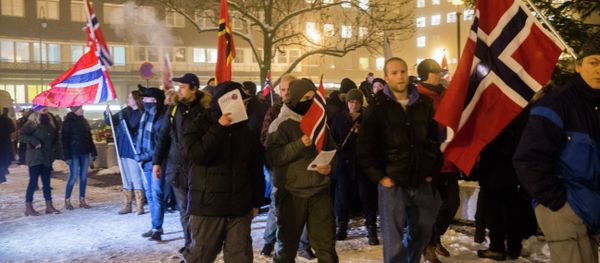 Norwegian sympathizers of the German right-wing populist movement PEGIDA (Patriotic Europeans Against the Islamisation of the Occident) carrying Norwegian flags march in Oslo Norwegian sympathizers of the German right-wing populist movement PEGIDA (Patriotic Europeans Against the Islamisation of the Occident) carrying Norwegian flags march in Oslo - Sputnik International