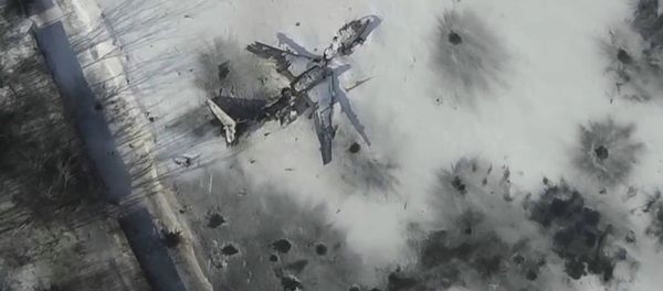 An aerial footage shot by a drone shows an outline of an airplane in the snow at the Sergey Prokofiev International Airport damaged by shelling during fighting between pro-Russian separatists and Ukrainian government forces, in Donetsk, eastern Ukraine An aerial footage shot by a drone shows an outline of an airplane in the snow at the Sergey Prokofiev International Airport damaged by shelling during fighting between pro-Russian separatists and Ukrainian government forces, in Donetsk, eastern Ukraine - Sputnik International