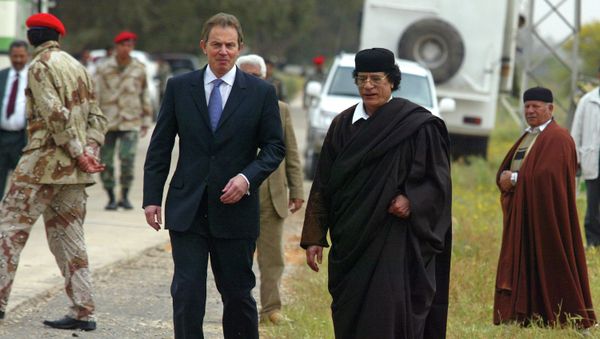 The documents of Libya's ex-leader Muammar Gaddafi, which were obtained by British lawyers, have shed light on the Blair Cabinet's involvement in the intimidation of Tripoli's political The documents of Libya's ex-leader Muammar Gaddafi, which were obtained by British lawyers, have shed light on the Blair Cabinet's involvement in the intimidation of Tripoli's political - Sputnik International
