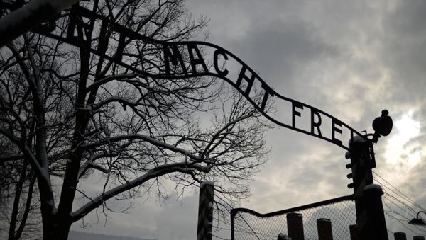 The central gate of the former Auschwitz-Birkenau concentration camp in Auschwitz - Sputnik International
