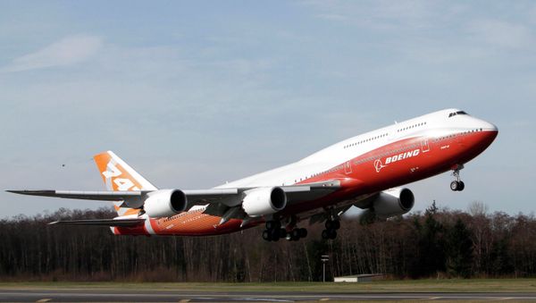 The Boeing 747-8 Intercontinental takes off on its maiden flight from Paine Field, in Everett, Washington The Boeing 747-8 Intercontinental takes off on its maiden flight from Paine Field, in Everett, Washington - Sputnik International