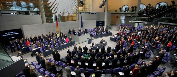 German Chancellor Angela Merkel, members of government and parliament observe a minute of silence to commemorate the victims of the attack at the Paris offices of French weekly satirical newspaper Charlie Hebdo German Chancellor Angela Merkel, members of government and parliament observe a minute of silence to commemorate the victims of the attack at the Paris offices of French weekly satirical newspaper Charlie Hebdo - Sputnik International