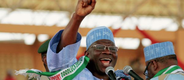 Nigerian President Goodluck Jonathan addresses party supporters during his 2015 presidential election campaign in Gombe February 2, 2015 - Sputnik International