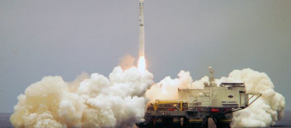 This photo March 19, 2008, provided by the Sea Launch Co. shows a Zenit-3SL rocket carrying a Boeing-built DirecTV 11 satellite launched into orbit from a platform located on the equator in the Pacific Ocean This photo March 19, 2008, provided by the Sea Launch Co. shows a Zenit-3SL rocket carrying a Boeing-built DirecTV 11 satellite launched into orbit from a platform located on the equator in the Pacific Ocean - Sputnik International