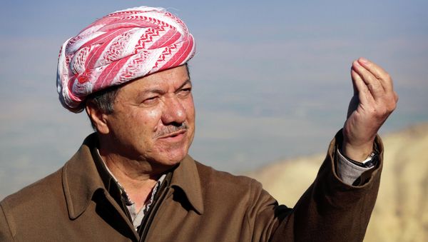 Iraqi Kurdish leader Masoud Barzani speaks to journalists on December 21, 2014 during a visit to Mount Sinjar, west of the northern Iraqi city of Mosul. Iraqi Kurdish leader Masoud Barzani speaks to journalists on December 21, 2014 during a visit to Mount Sinjar, west of the northern Iraqi city of Mosul. - Sputnik International
