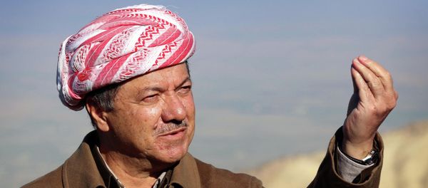 Iraqi Kurdish leader Masoud Barzani speaks to journalists on December 21, 2014 during a visit to Mount Sinjar, west of the northern Iraqi city of Mosul. Iraqi Kurdish leader Masoud Barzani speaks to journalists on December 21, 2014 during a visit to Mount Sinjar, west of the northern Iraqi city of Mosul. - Sputnik International