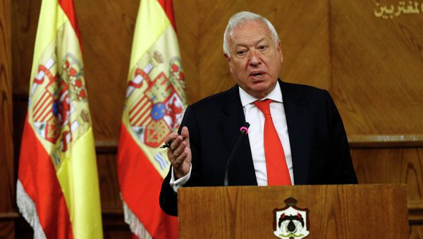 Spanish Foreign Minister Jose Manuel Garcia-Margallo speaks during a joint news conference with his Jordanian counterpart Nasser Judeh at the Ministry of Foreign Affairs in Amman January 12, 2015 Spanish Foreign Minister Jose Manuel Garcia-Margallo speaks during a joint news conference with his Jordanian counterpart Nasser Judeh at the Ministry of Foreign Affairs in Amman January 12, 2015 - Sputnik International