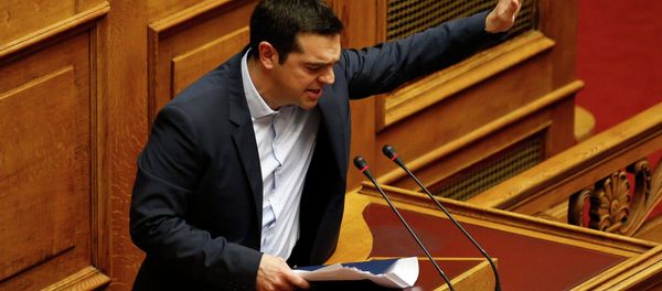 Greek Prime Minister Alexis Tsipras waves to lawmakers following his first major speech in parliament in Athens February 8, 2015 - Sputnik International