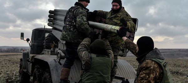 Ukrainian servicemen load Grad rockets outside Debaltsevo, eastern Ukraine February 8, 2015 Ukrainian servicemen load Grad rockets outside Debaltsevo, eastern Ukraine February 8, 2015 - Sputnik International